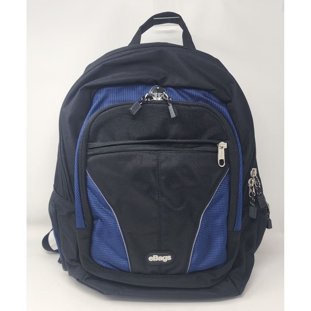 eBags Padded Laptop Travel Backpack With Adjustable Straps Black Blue